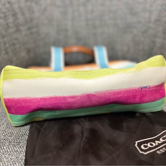 Vintage 2000 Coach bag purse spring color strip cloth w dust bag - Picture 6 of 12